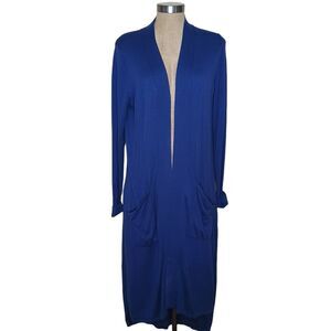 H By HALSTON Women's Sweater Knit Open Front Long Duster Cardigan Blue Size S